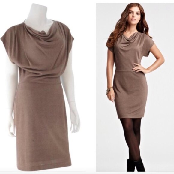 💕 HP- ANN TAYLOR DRESS- Cowl Neck Mini Dress- Brown Size XSP - Picture 2 of 11